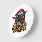 Graffiti Pug Wall Clock – “Pug Don’t Stress Ronde Klok (Hoek)