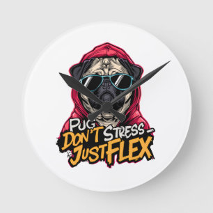 Graffiti Pug Wandklok – “Pug Don't Stress  Ronde Klok