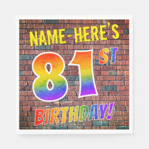 Graffiti Rainbow 81ST BIRTHDAY! + Aangepaste naam Servet