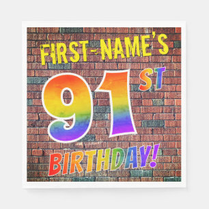 Graffiti Rainbow 91ST BIRTHDAY! + Aangepaste naam Servet