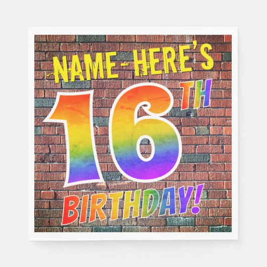 Graffiti Rainbow Kijk 16E BIRTHDAY! + Aangepaste n Servet (Voorkant)