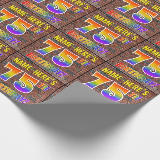 Graffiti Rainbow Kijk 75th BIRTHDAY! en aangepaste Cadeaupapier (Hoek)