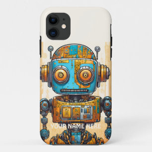 GRAFFITI ROBOT BLAUW GOUD FUTURISTISCHE VINTAGE iPhone 11 HOESJE