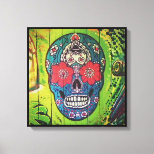 Graffiti SCHEDEL bloem patroon schedel Canvas Afdruk