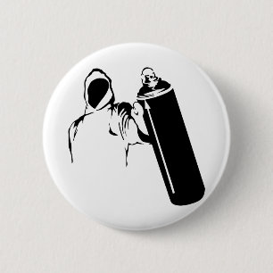 Graffiti-schrijver met spray kan stencil ronde button 5,7 cm