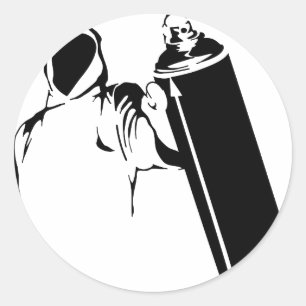 Graffiti-schrijver met spray kan stencil ronde sticker