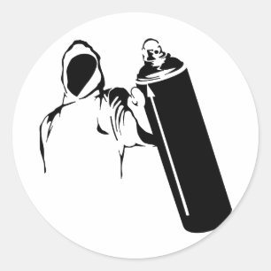 Graffiti-schrijver met spray kan stencil ronde sticker