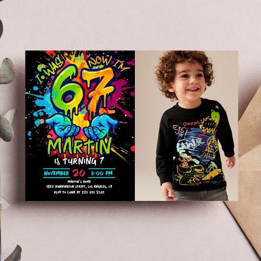 Graffiti Six Seven Kids Birthday Invitation