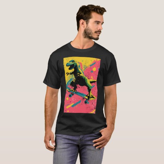 Graffiti Splatter T-Rex Skater T-shirt (Voorkant volledig)