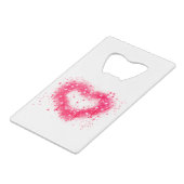 Graffiti spray verf roze mousserend hartontwerp kredietkaart flessenopener (Voorkant Gekanteld)