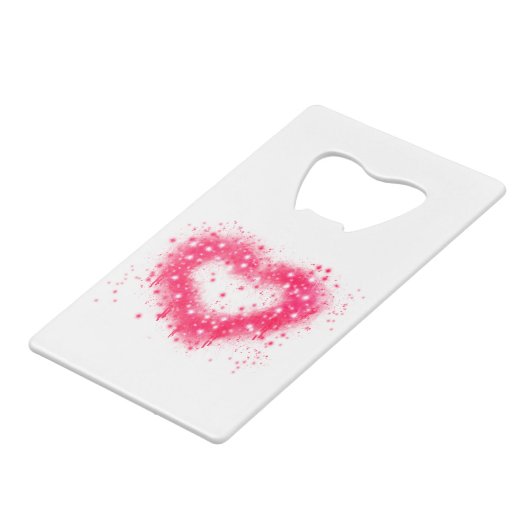 Graffiti spray verf roze mousserend hartontwerp kredietkaart flessenopener (Achterkant Gekanteld)