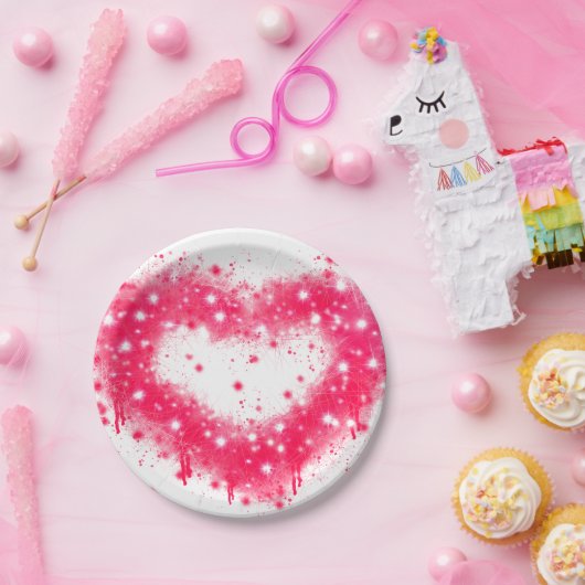 Graffiti spray verf roze mousserend hartontwerp papieren bordje (Feest)