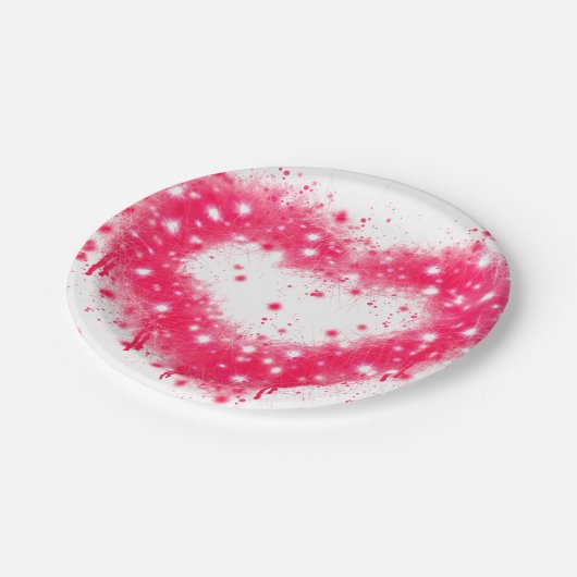 Graffiti spray verf roze mousserend hartontwerp papieren bordje (Gekanteld)