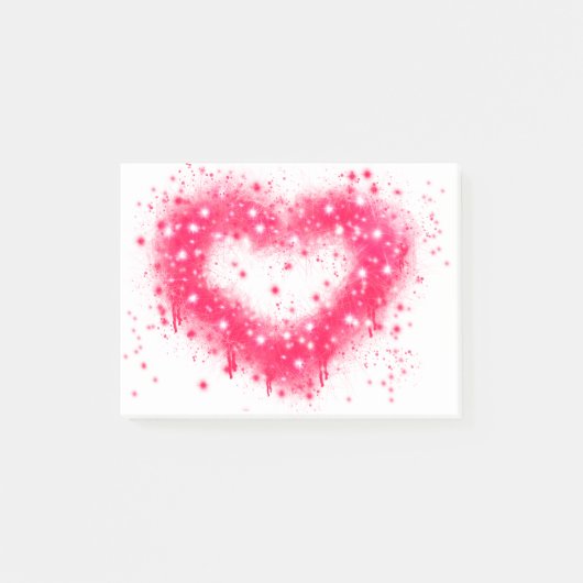 Graffiti spray verf roze mousserend hartontwerp post-it® notes (Voorkant)