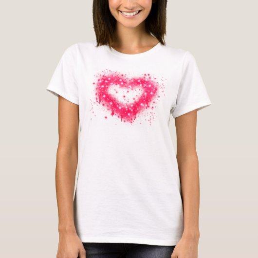 Graffiti spray verf roze mousserend hartontwerp t-shirt (Voorkant)