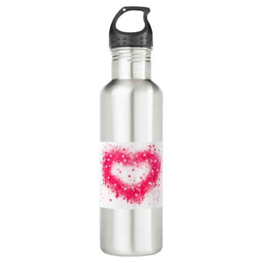 Graffiti spray verf roze mousserend hartontwerp waterfles  (Voorkant)