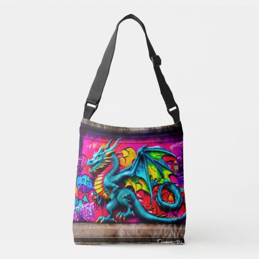 Graffiti-stijl drakenontwerp crossbody tas (Voorkant)