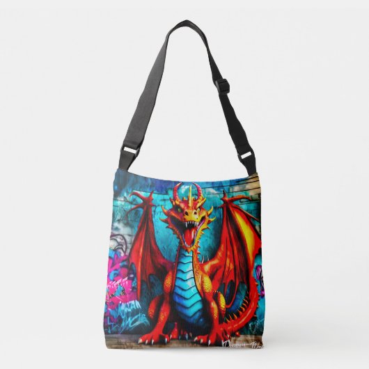 Graffiti-stijl drakenontwerp crossbody tas (Voorkant)