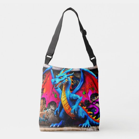 Graffiti-stijl drakenontwerp crossbody tas (Voorkant)