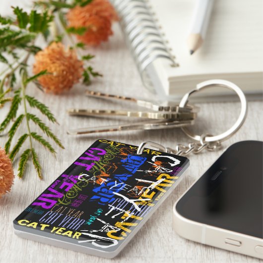 Graffiti stijl Herhalend Kat Jaar 2023 Monogram K Sleutelhanger (Voorkant Rechts)