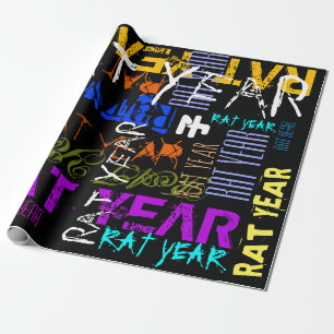 Graffiti stijl Herhalend Rat Jaar 2020 Wrapping P Cadeaupapier