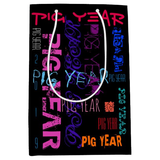 Graffiti stijl Herhalend varkensjaar 2019 M Gift B Medium Cadeauzakje (Voorkant)