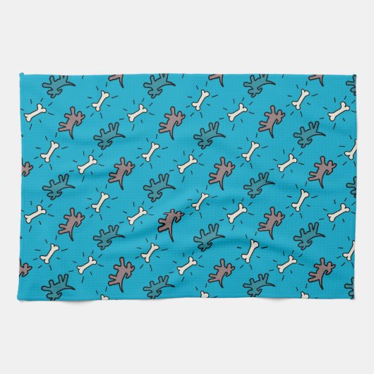 Graffiti-stijl Honden en Botten Blue Dog Towel 5 Theedoek (Horizontaal)