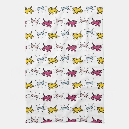 Graffiti-stijl Honden en Botten Witte handdoek 6 (Verticaal)