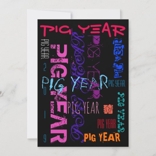 Graffiti stijl Repeating Pig Year 2019 Platte kaar Feestdagenkaart (Voorkant)