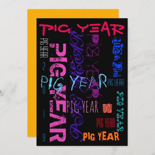 Graffiti stijl Repeating Pig Year 2019 Platte kaar Feestdagenkaart (Voorkant / Achterkant)