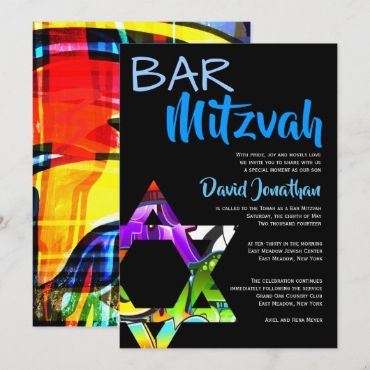 Graffiti Street Art Bar Mitzvah Aangepaste uitnodi Kaart (Voorkant / Achterkant)