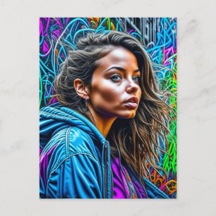  Graffiti Street Art Kleurrijke Vrouw Blank Briefkaart