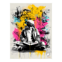Graffiti Street Art Poster - Jongen lezen Urban