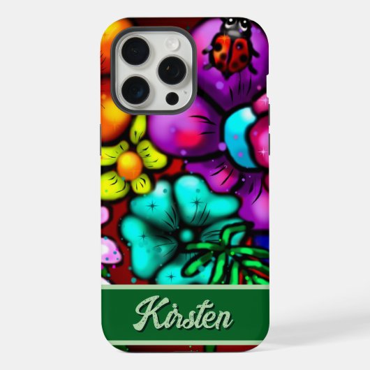 Graffiti Style Flowers & Ladybug Personalized iPhone Hoesje (Achterkant)