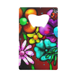 Graffiti Style Flowers & Ladybug Roze Paarse Rood Kredietkaart Flessenopener