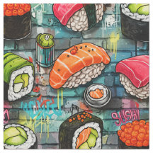 Graffiti Sushi Naadloos Patroon Stof