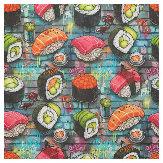 Graffiti Sushi Naadloos Patroon Stof