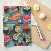 Graffiti Sushi Theedoek (Quarter Fold)