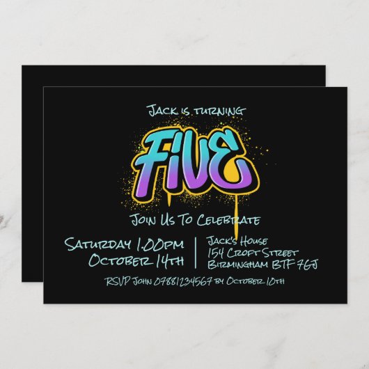 Graffiti Vijf Uitnodiging (Voorkant / Achterkant)