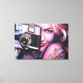 Graffiti Vrouw met Camera Canvas Afdruk (Voorkant)