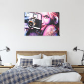 Graffiti Vrouw met Camera Canvas Afdruk (Insitu (Slaapkamer))