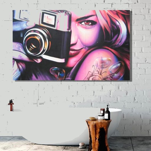 Graffiti Vrouw met Camera Canvas Afdruk