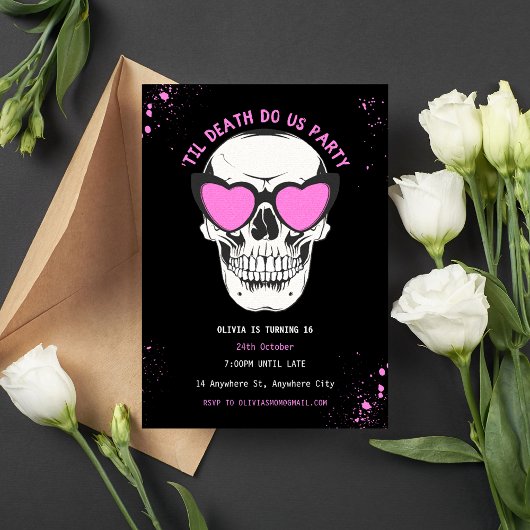 Graffiti Zwart en Roze Schedel Feest Uitnodiging