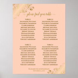 Grafiek 4 Tafel Koraal Peach & Gold Wedding Seatin Poster
