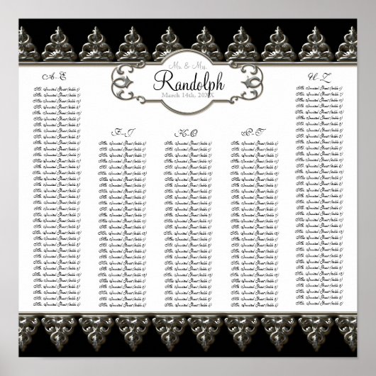 Grafiek Baroque Swirl Silver Poster (Voorkant)