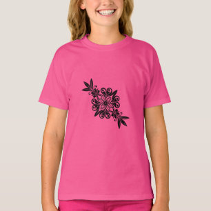 Grafiek met een zwart sierlijk plant merk Wow Pink T-shirt