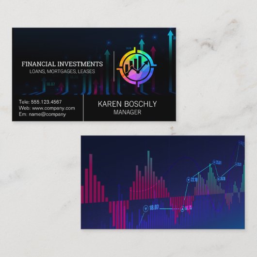 Grafiek van de aandelenmarkt Geldgrafiek | Fin Tec Visitekaartje (Voorkant / Achterkant)