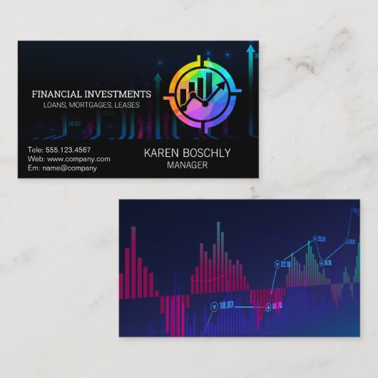 Grafiek van de aandelenmarkt Geldgrafiek Visitekaartje (Voorkant / Achterkant)