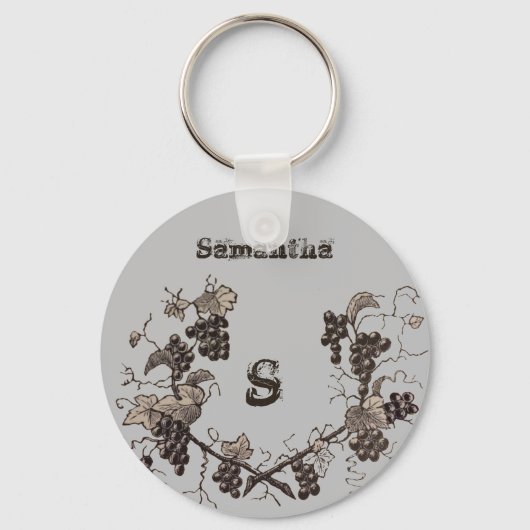 Grafiek Vine Schets Botanisch Lijst Monogram Sleutelhanger (Voorkant)