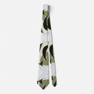 Grafisch Abstract Stropdas Olijfgroen Zwart Beige
